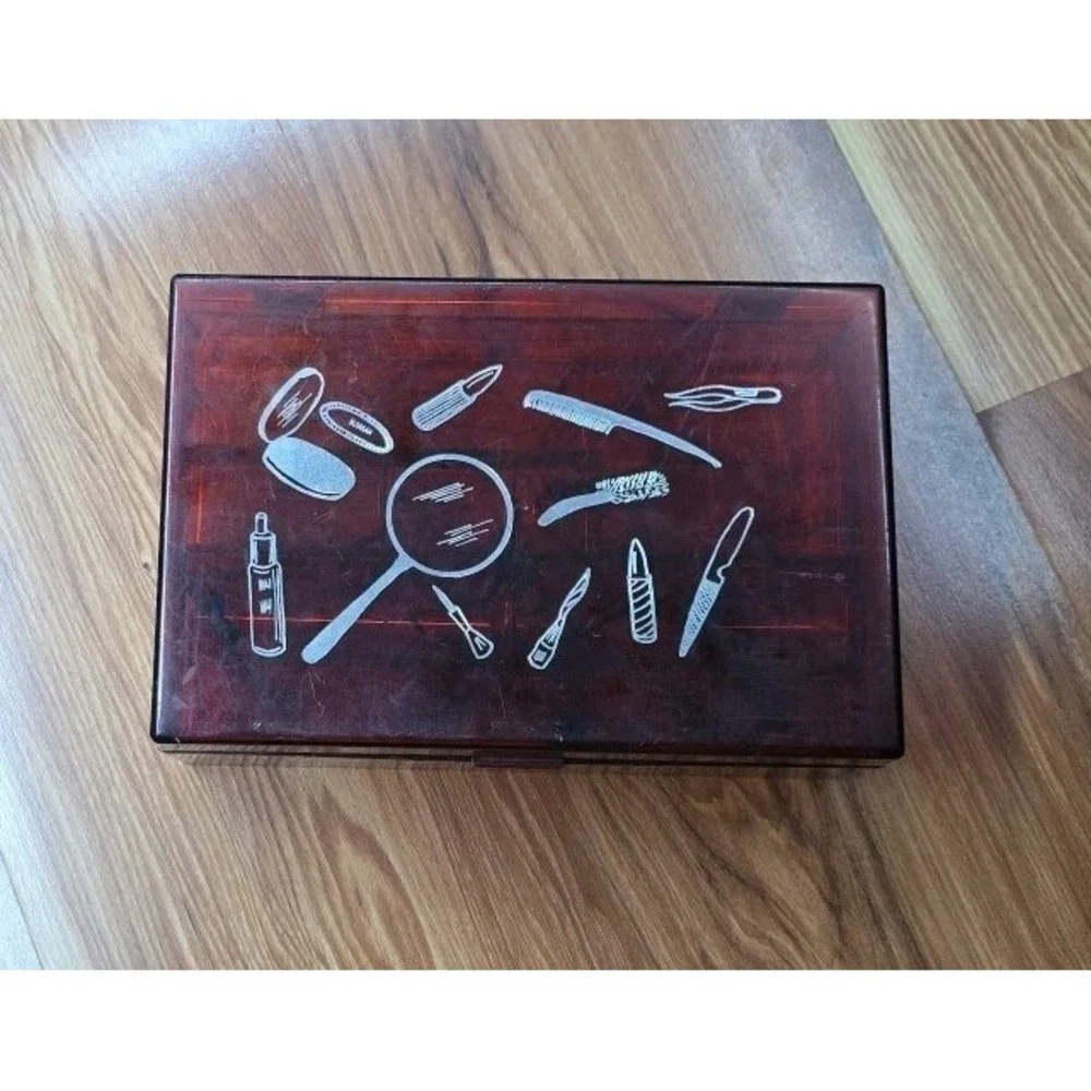 Vintage‎ 1960s Amber Lucite Make-up Dresser Bureau Box